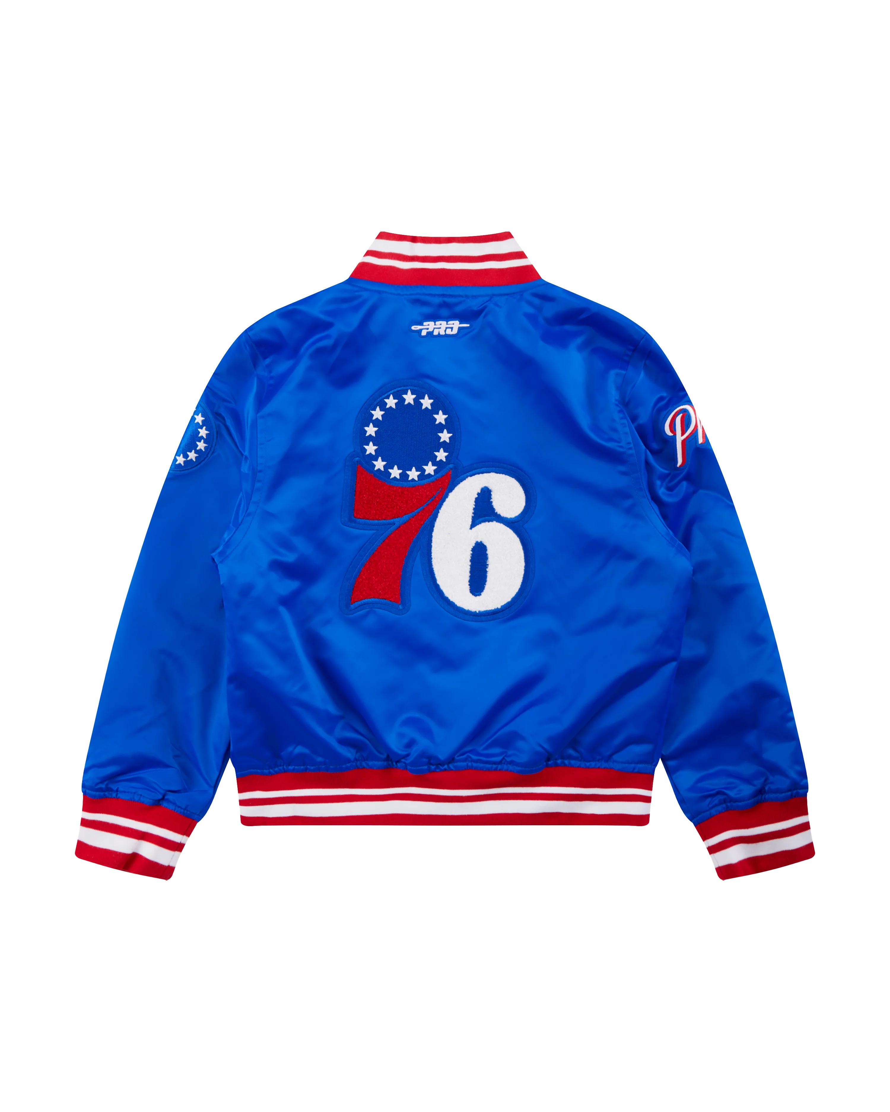 NBA PHILADELPHIA 76ERS RETRO CLASSIC LITTLE BOYS RIB SATIN JACKET (ROYAL BLUE/RED) - Image 4