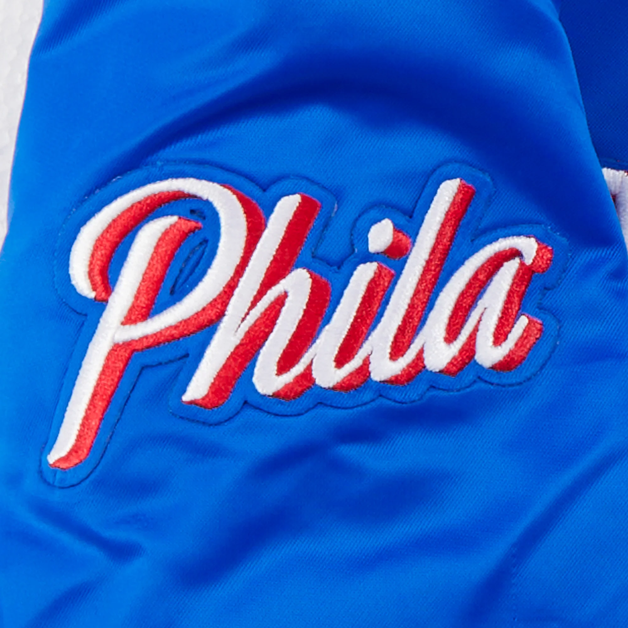 NBA PHILADELPHIA 76ERS RETRO CLASSIC LITTLE BOYS RIB SATIN JACKET (ROYAL BLUE/RED) - Image 7