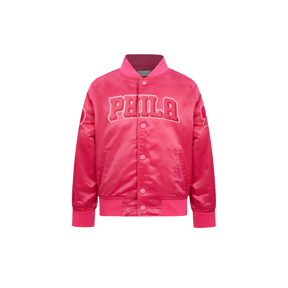 NBA PHILADELPHIA 76ERS TRIPLE PINK LITTLE GIRLS SATIN JACKET (BEETROOT PURPLE)