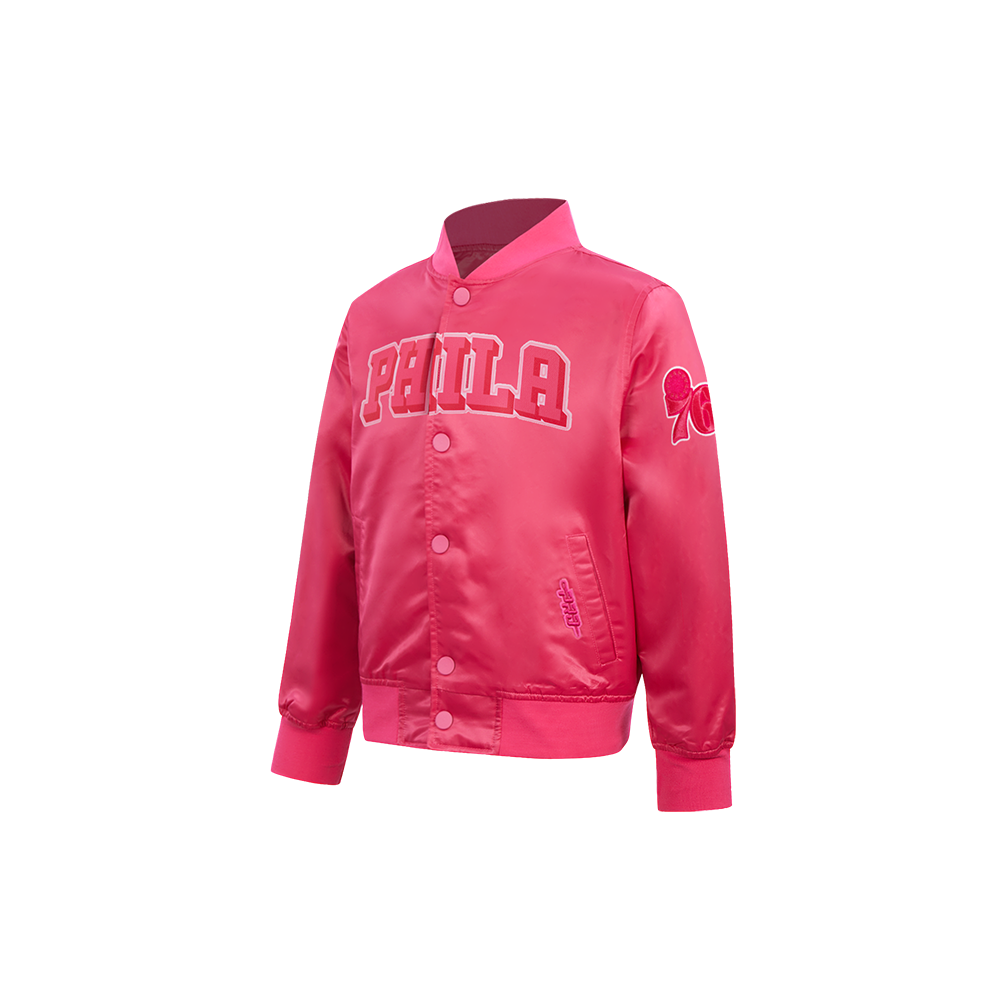 NBA PHILADELPHIA 76ERS TRIPLE PINK LITTLE GIRLS SATIN JACKET (BEETROOT PURPLE) - Image 2