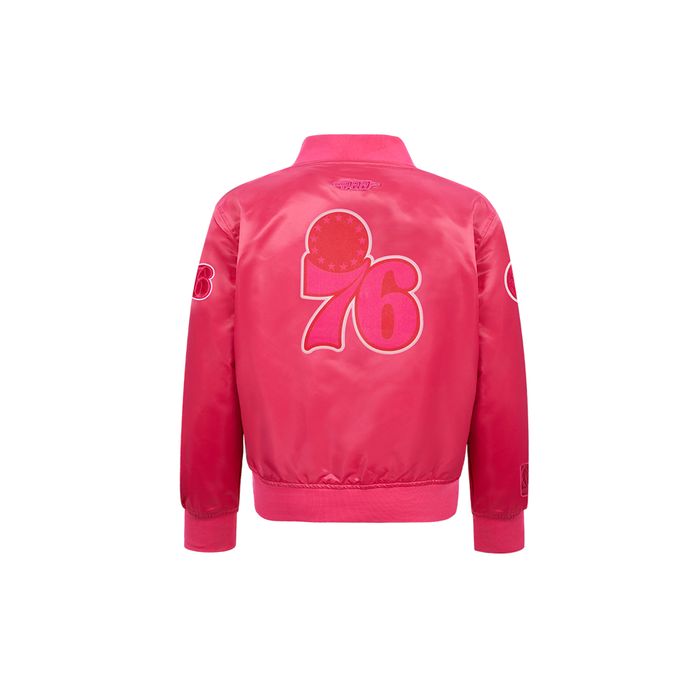 NBA PHILADELPHIA 76ERS TRIPLE PINK LITTLE GIRLS SATIN JACKET (BEETROOT PURPLE) - Image 3