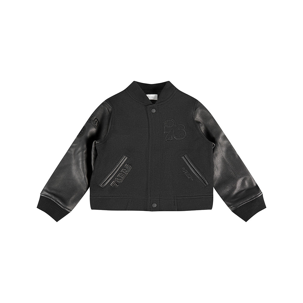 NBA PHILADELPHIA 76ERS TRIPLE BLACK LITTLE BOYS WOOL VARSITY JACKET (JET BLACK) - Image 3