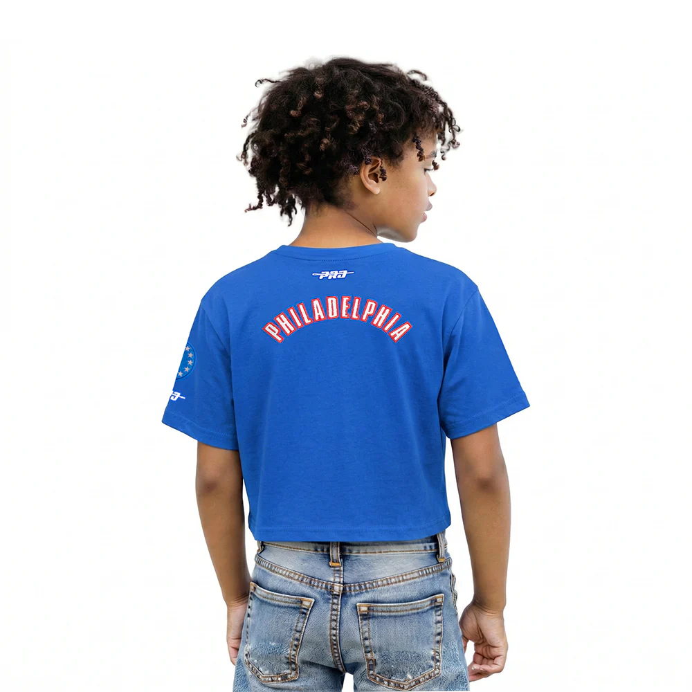 NBA PHILADELPHIA 76ERS CLASSIC LITTLE GIRLS SHORT SLEEVE BOXY TEE (ROYAL BLUE) - Image 2