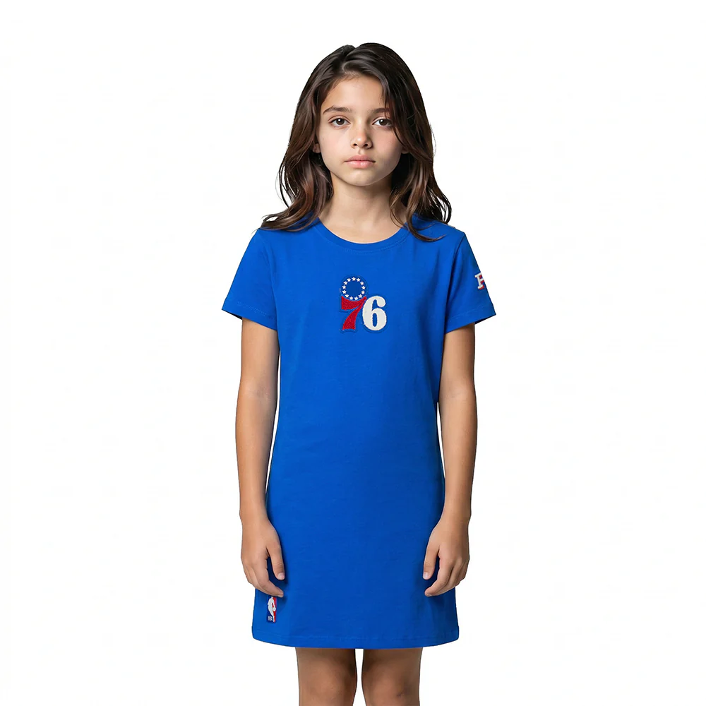 NBA PHILADELPHIA 76ERS CLASSIC LITTLE GIRLS TEE DRESS (ROYAL BLUE)
