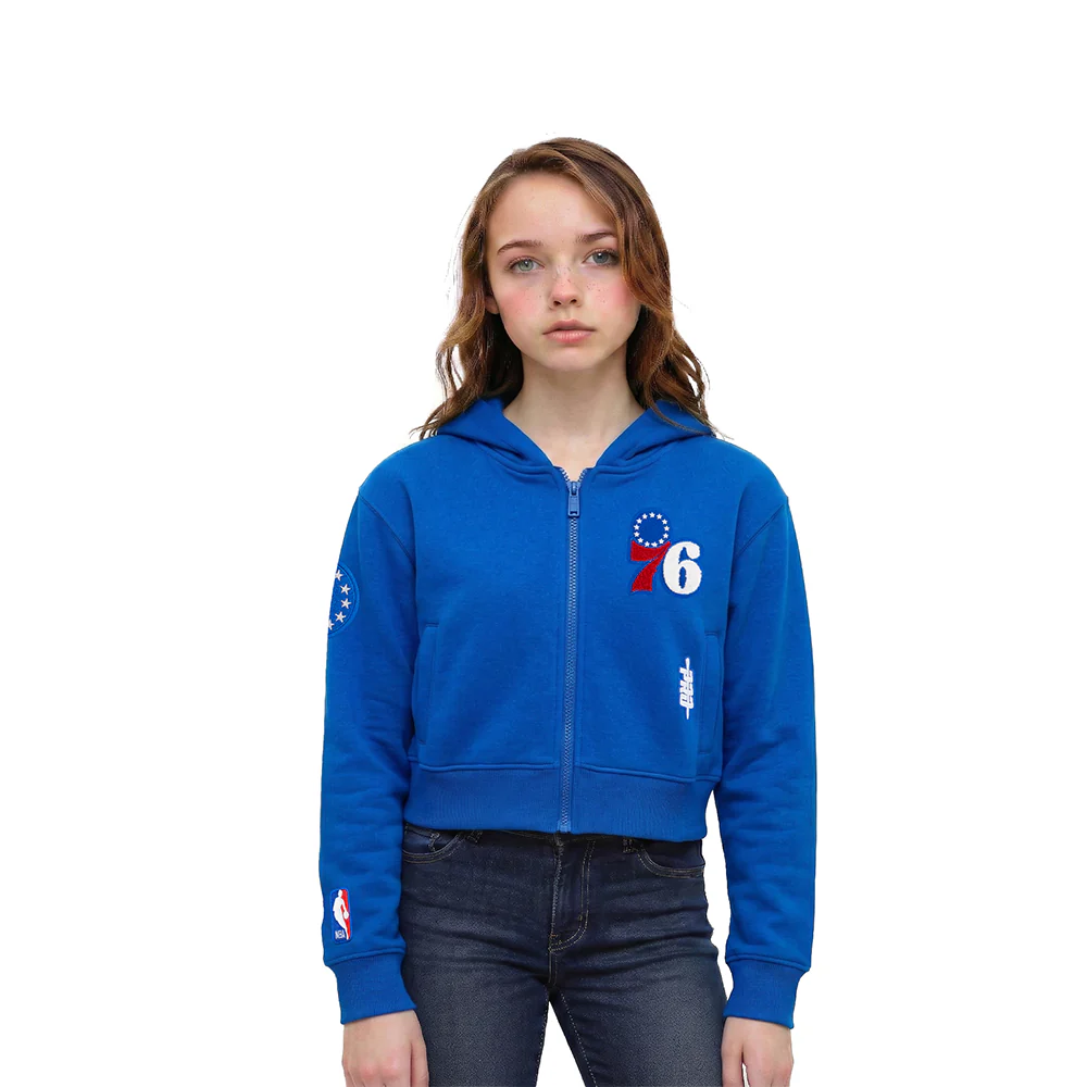 NBA PHILADELPHIA 76ERS CLASSIC LITTLE GIRLS  FLEECE FULL ZIP HOODIE (ROYAL BLUE)