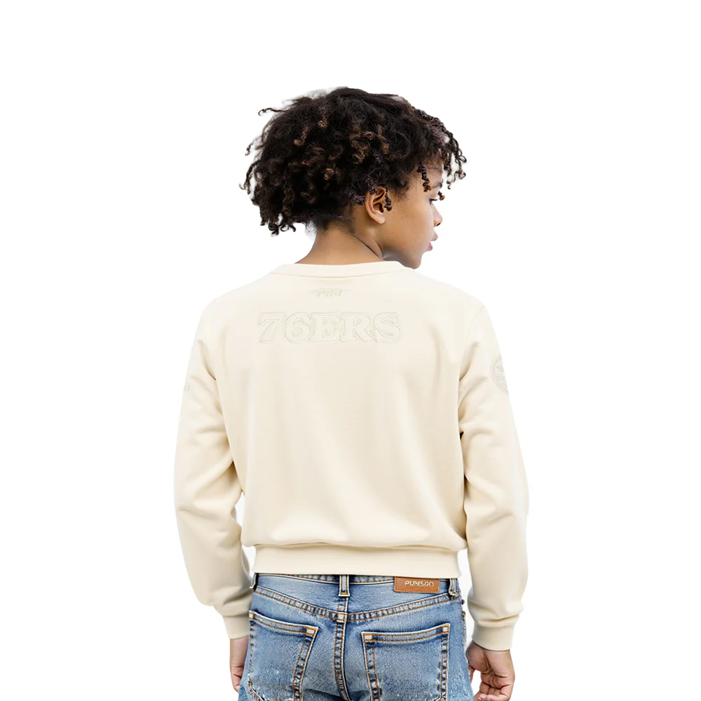 NBA PHILADELPHIA 76ERS NEUTRAL LITTLE GIRLS FLEECE CREWNECK (EGGSHELL) - Image 2
