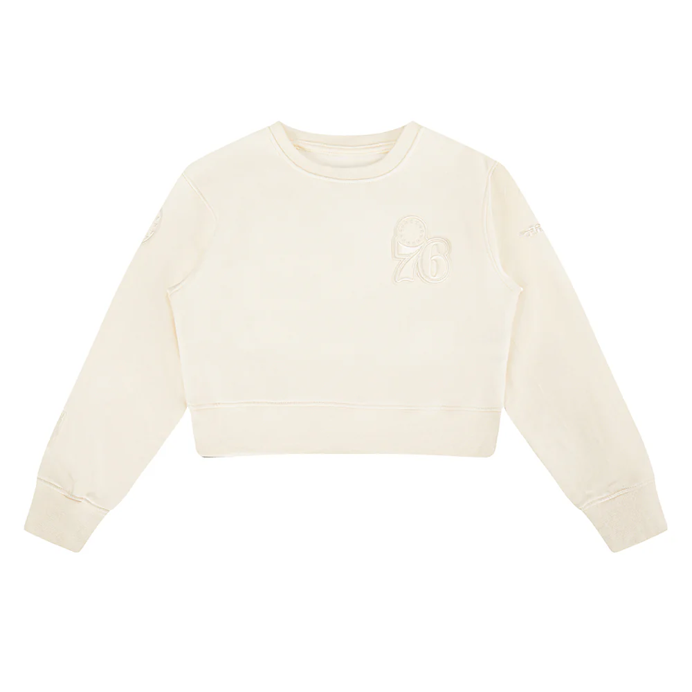NBA PHILADELPHIA 76ERS NEUTRAL LITTLE GIRLS FLEECE CREWNECK (EGGSHELL) - Image 3