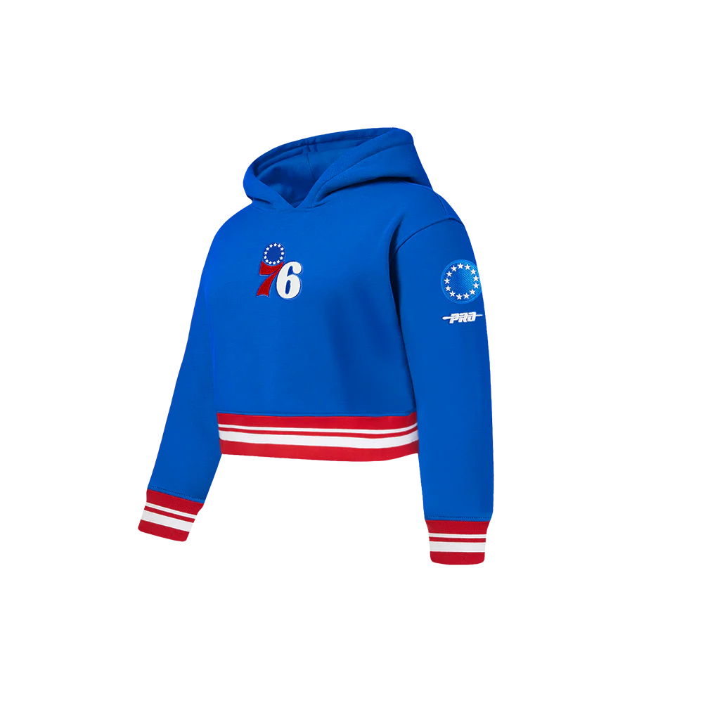 NBA PHILADELPHIA 76ERS RETRO CLASSIC LITTLE GIRLS RIB FLEECE PULLOVER HOODIE (ROYAL BLUE/RED) - Image 2