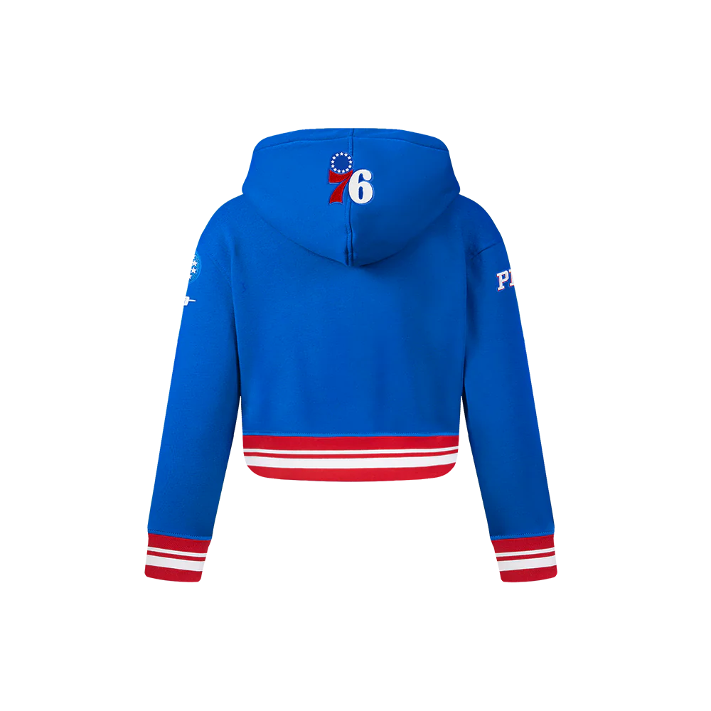 NBA PHILADELPHIA 76ERS RETRO CLASSIC LITTLE GIRLS RIB FLEECE PULLOVER HOODIE (ROYAL BLUE/RED) - Image 3