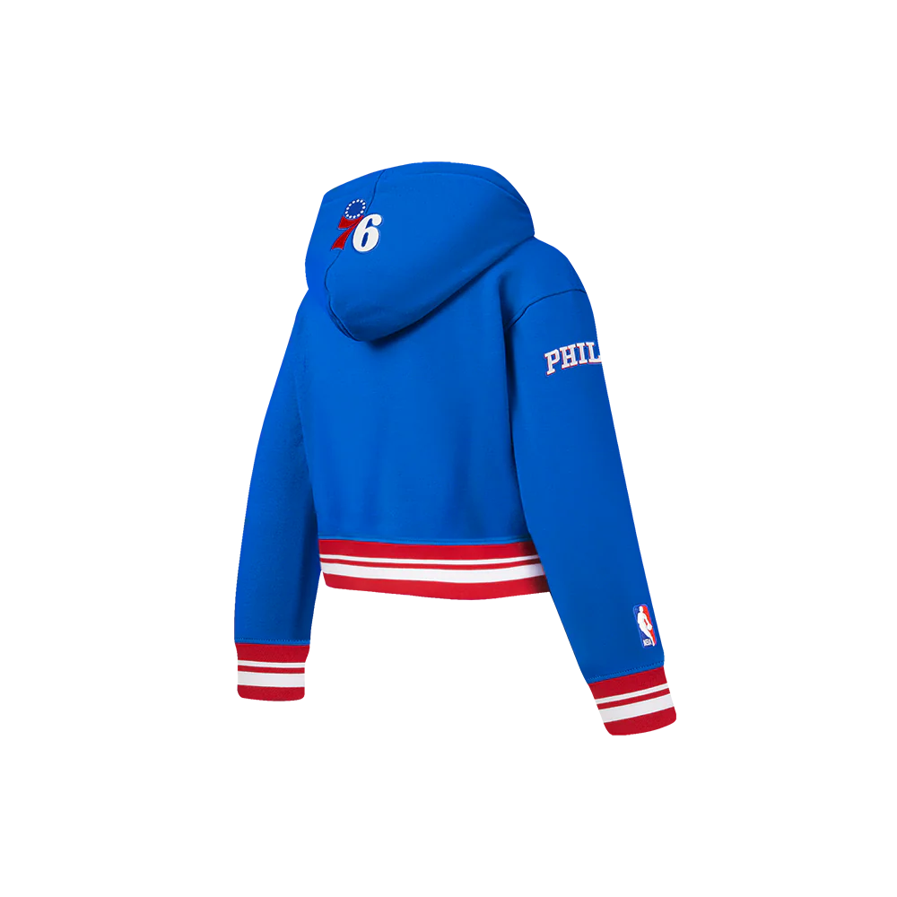NBA PHILADELPHIA 76ERS RETRO CLASSIC LITTLE GIRLS RIB FLEECE PULLOVER HOODIE (ROYAL BLUE/RED) - Image 4