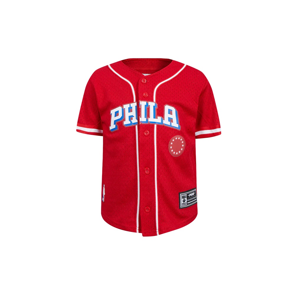 NBA PHILADELPHIA 76ERS CLASSIC TODDLER BOYS MESH BUTTON DOWN SHIRT (RED)