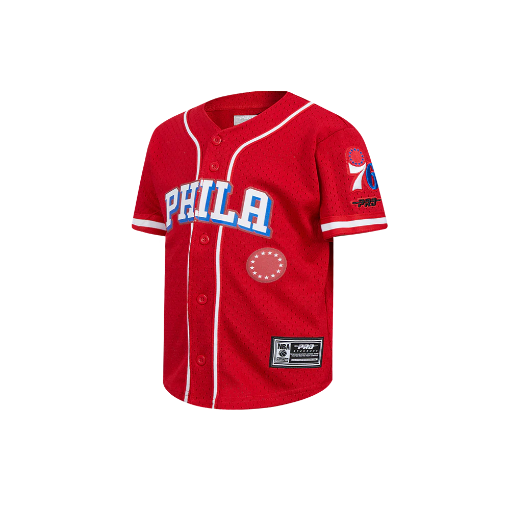 NBA PHILADELPHIA 76ERS CLASSIC TODDLER BOYS MESH BUTTON DOWN SHIRT (RED) - Image 2