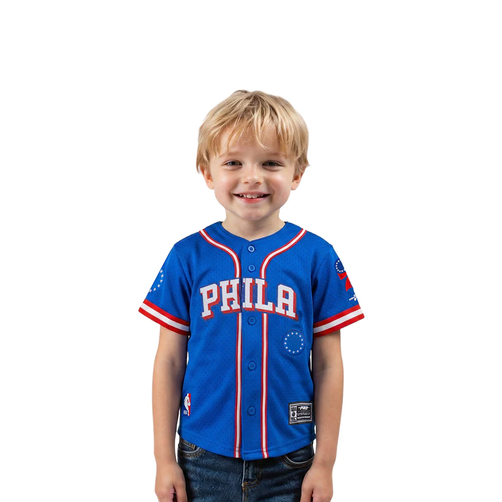 NBA PHILADELPHIA 76ERS CLASSIC TODDLER BOYS MESH BUTTON DOWN SHIRT (ROYAL BLUE/RED)