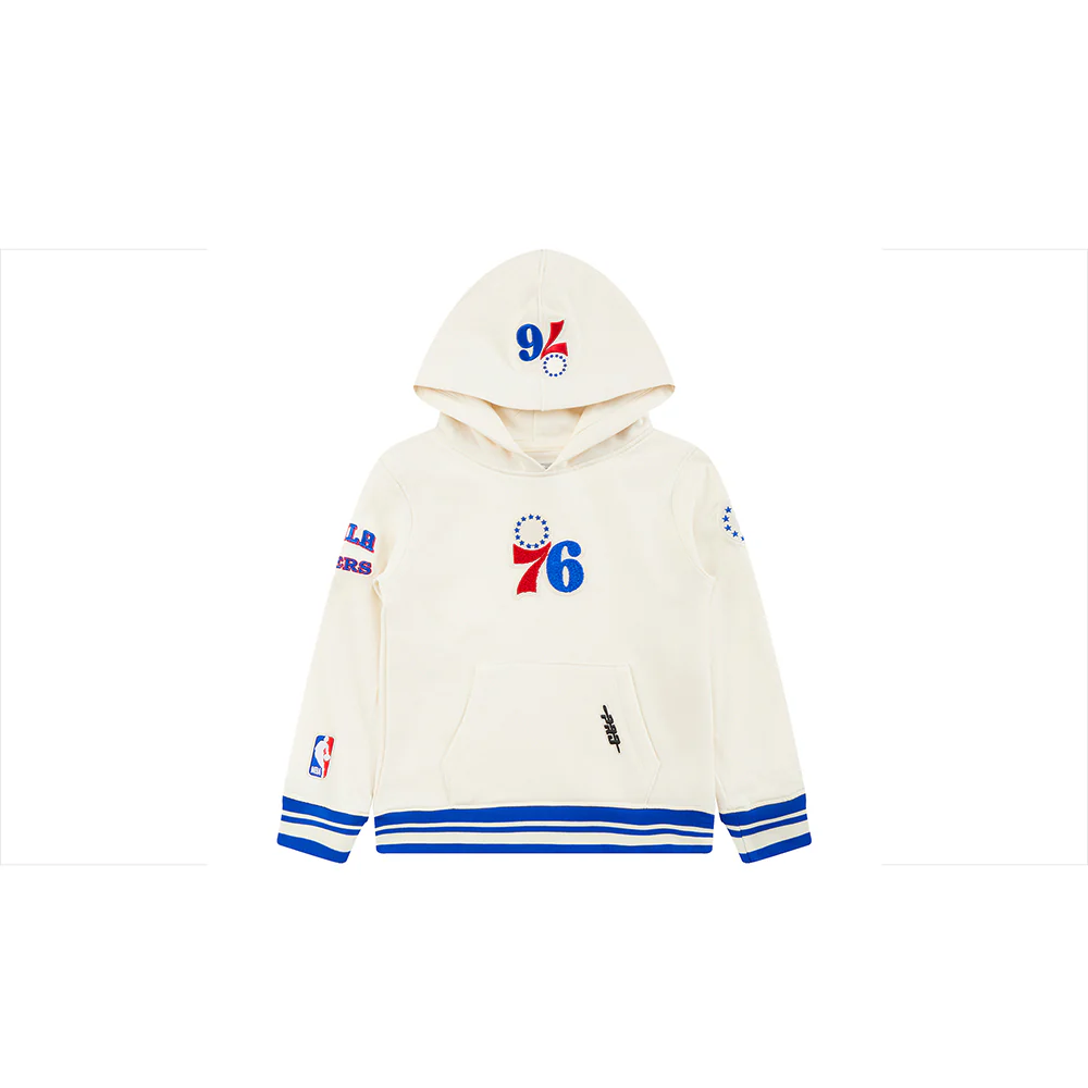 NBA PHILADELPHIA 76ERS RETRO CLASSIC TODDLER BOYS RIB FLEECE PULLOVER HOODIE (EGGSHELL/ROYAL BLUE) - Image 3