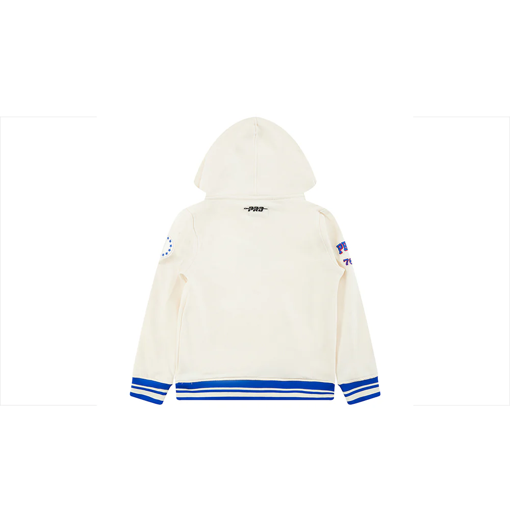 NBA PHILADELPHIA 76ERS RETRO CLASSIC TODDLER BOYS RIB FLEECE PULLOVER HOODIE (EGGSHELL/ROYAL BLUE) - Image 4