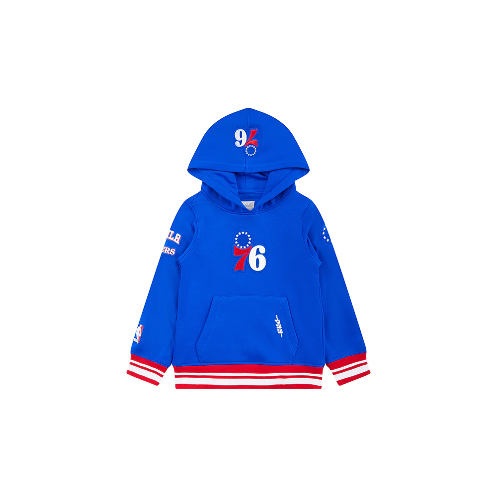 NBA PHILADELPHIA 76ERS RETRO CLASSIC TODDLER BOYS RIB FLEECE PULLOVER HOODIE (ROYAL BLUE/RED) - Image 3
