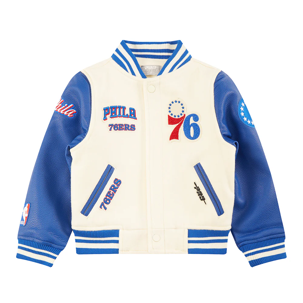 NBA PHILADELPHIA 76ERS RETRO CLASSIC TODDLER BOYS RIB WOOL VARSITY JACKET (EGGSHELL/ROYAL BLUE) - Image 3