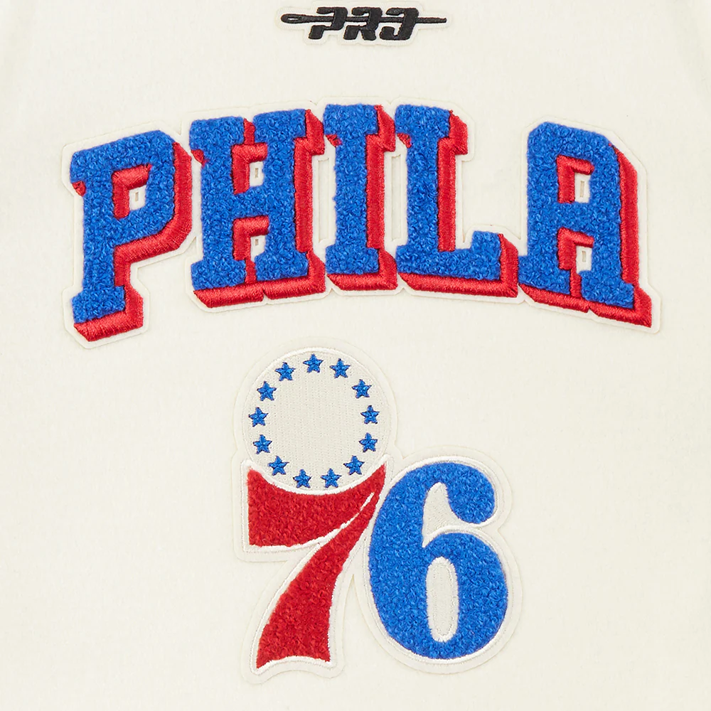 NBA PHILADELPHIA 76ERS RETRO CLASSIC TODDLER BOYS RIB WOOL VARSITY JACKET (EGGSHELL/ROYAL BLUE) - Image 5