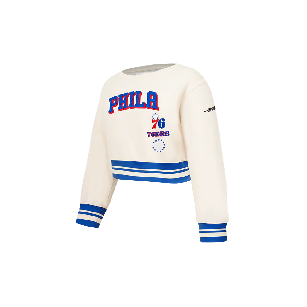 NBA PHILADELPHIA 76ERS RETRO CLASSIC TODDLER GIRLS RIB FLEECE CREWNECK (EGGSHELL/ROYAL BLUE) - Image 2
