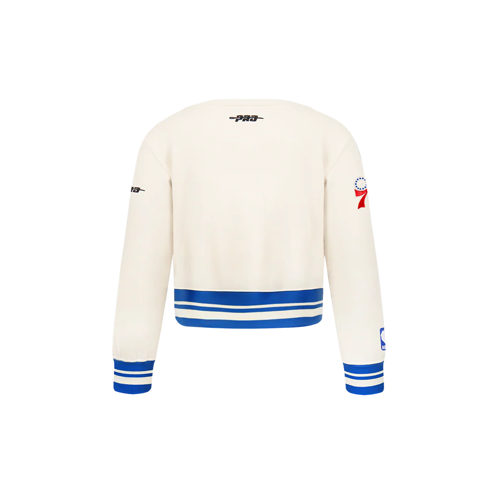 NBA PHILADELPHIA 76ERS RETRO CLASSIC TODDLER GIRLS RIB FLEECE CREWNECK (EGGSHELL/ROYAL BLUE) - Image 3