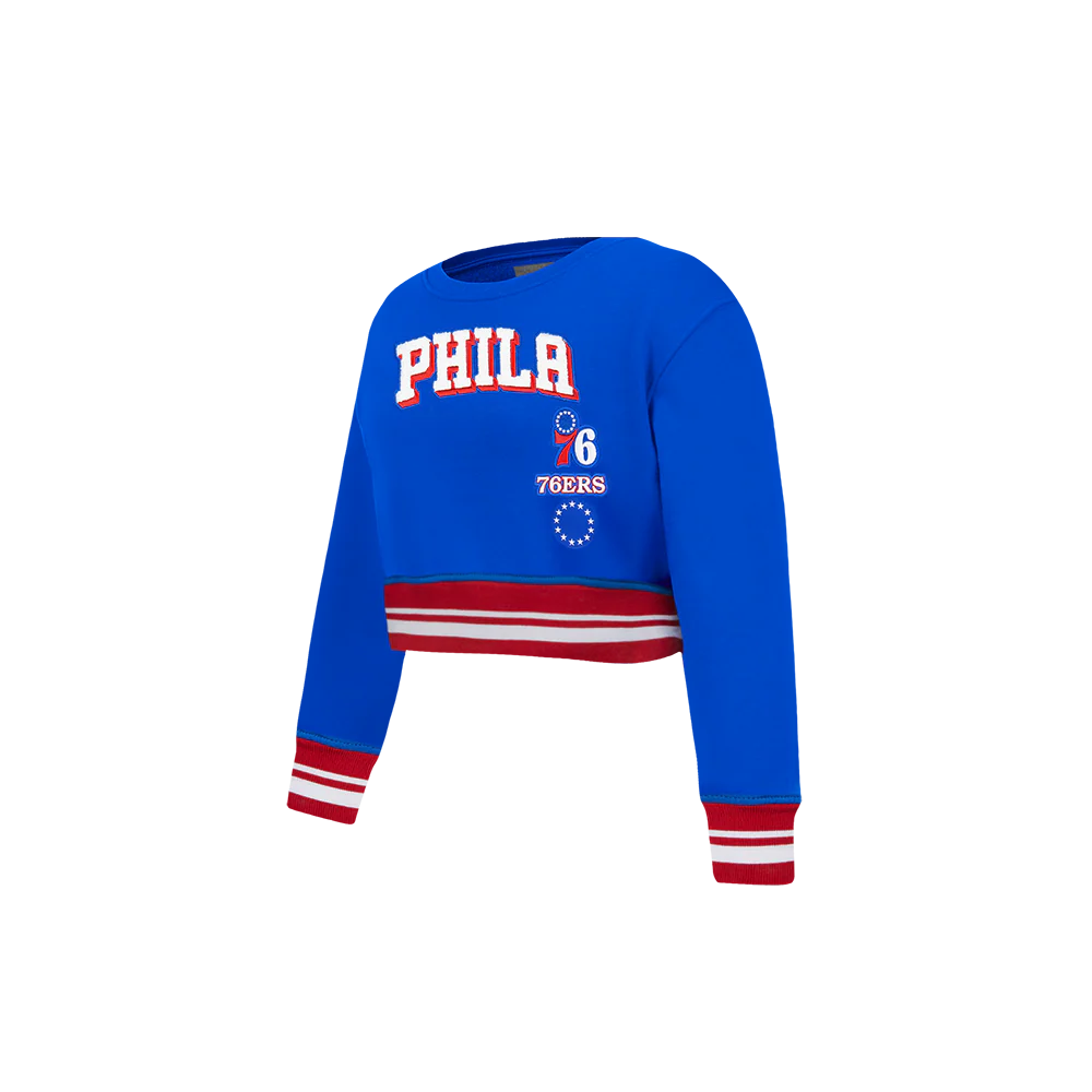 NBA PHILADELPHIA 76ERS RETRO CLASSIC TODDLER GIRLS  RIB FLEECE CREWNECK (ROYAL BLUE/RED) - Image 2