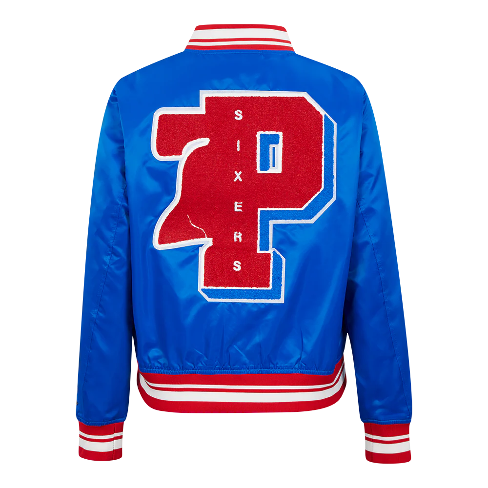 NBA PHILADELPHIA 76ERS MASHUP WOMEN'S RIB SATIN JACKET (ROYAL BLUE/RED) - Image 3