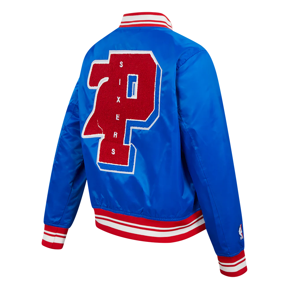 NBA PHILADELPHIA 76ERS MASHUP WOMEN'S RIB SATIN JACKET (ROYAL BLUE/RED) - Image 4