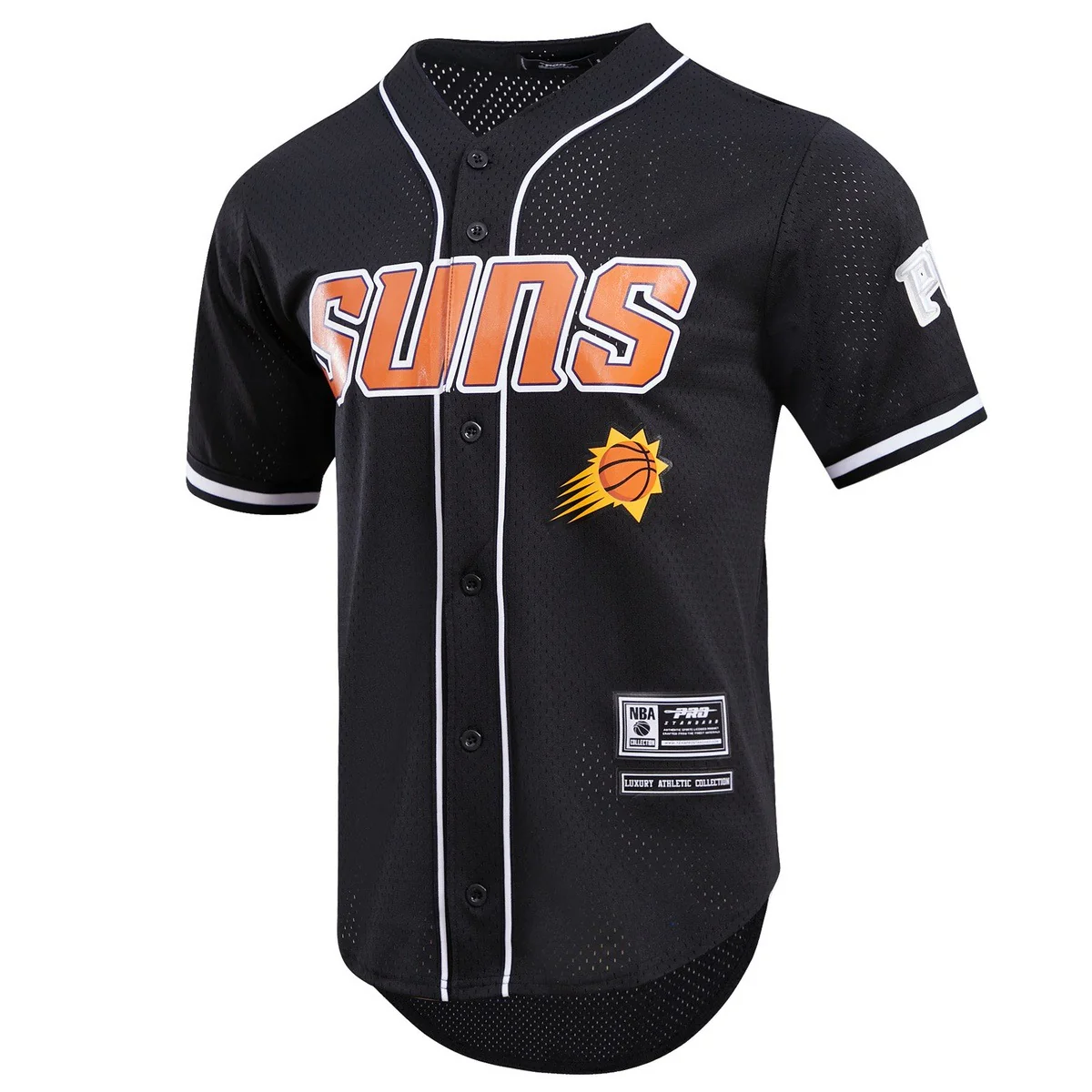 NBA PHOENIX SUNS LOGO MEN'S MESH BUTTON DOWN JERSEY (BLACK)