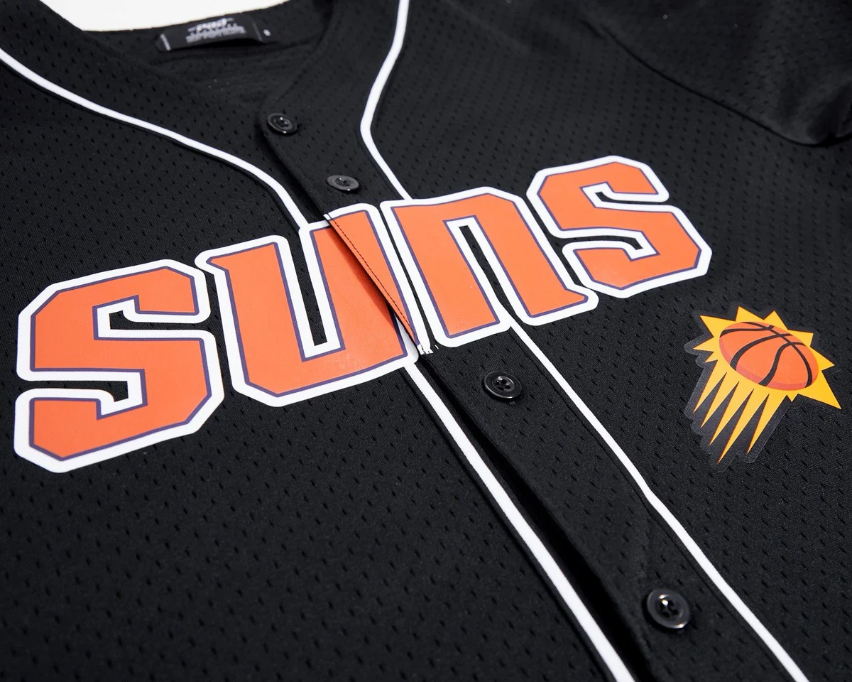 NBA PHOENIX SUNS LOGO MEN'S MESH BUTTON DOWN JERSEY (BLACK) - Image 3