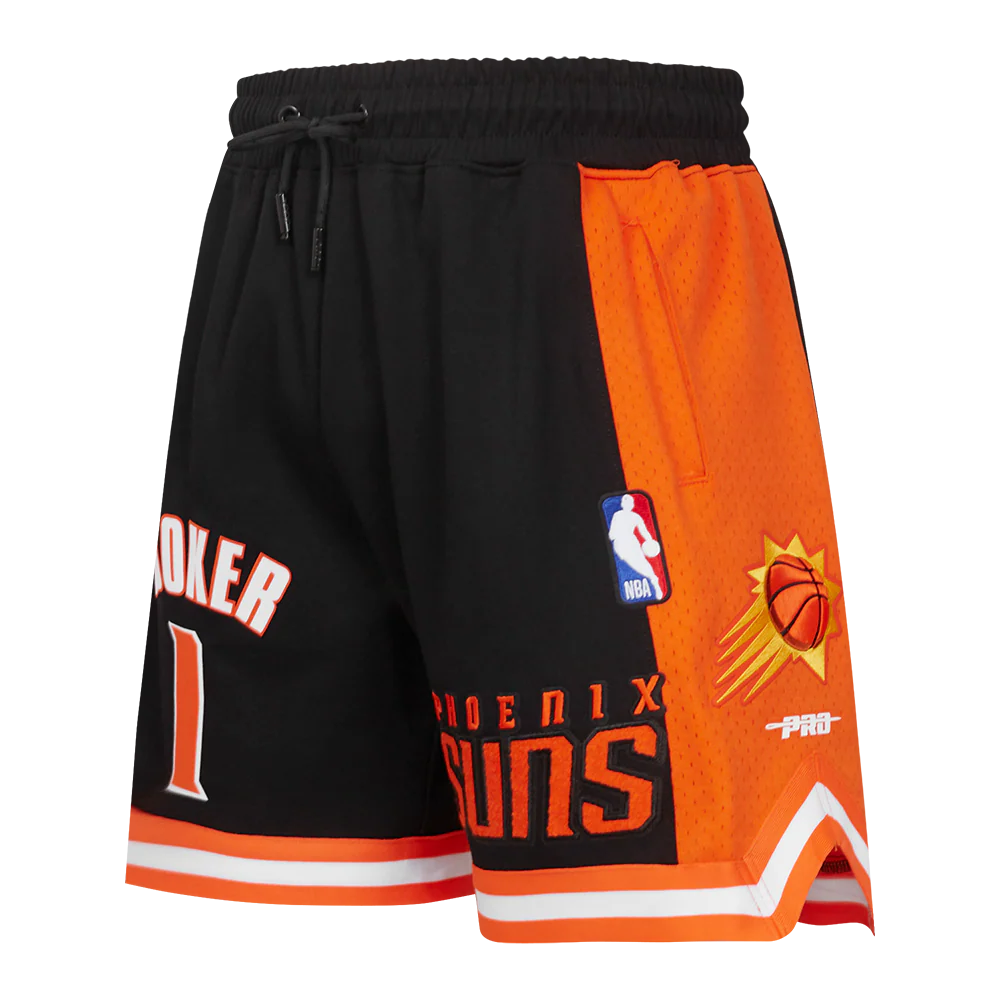 NBA PHOENIX SUNS DEVIN BOOKER #1 CLASSIC MEN'S DOUBLE KNIT 2.0 SHORT (BLACK/ORANGE/WHITE)