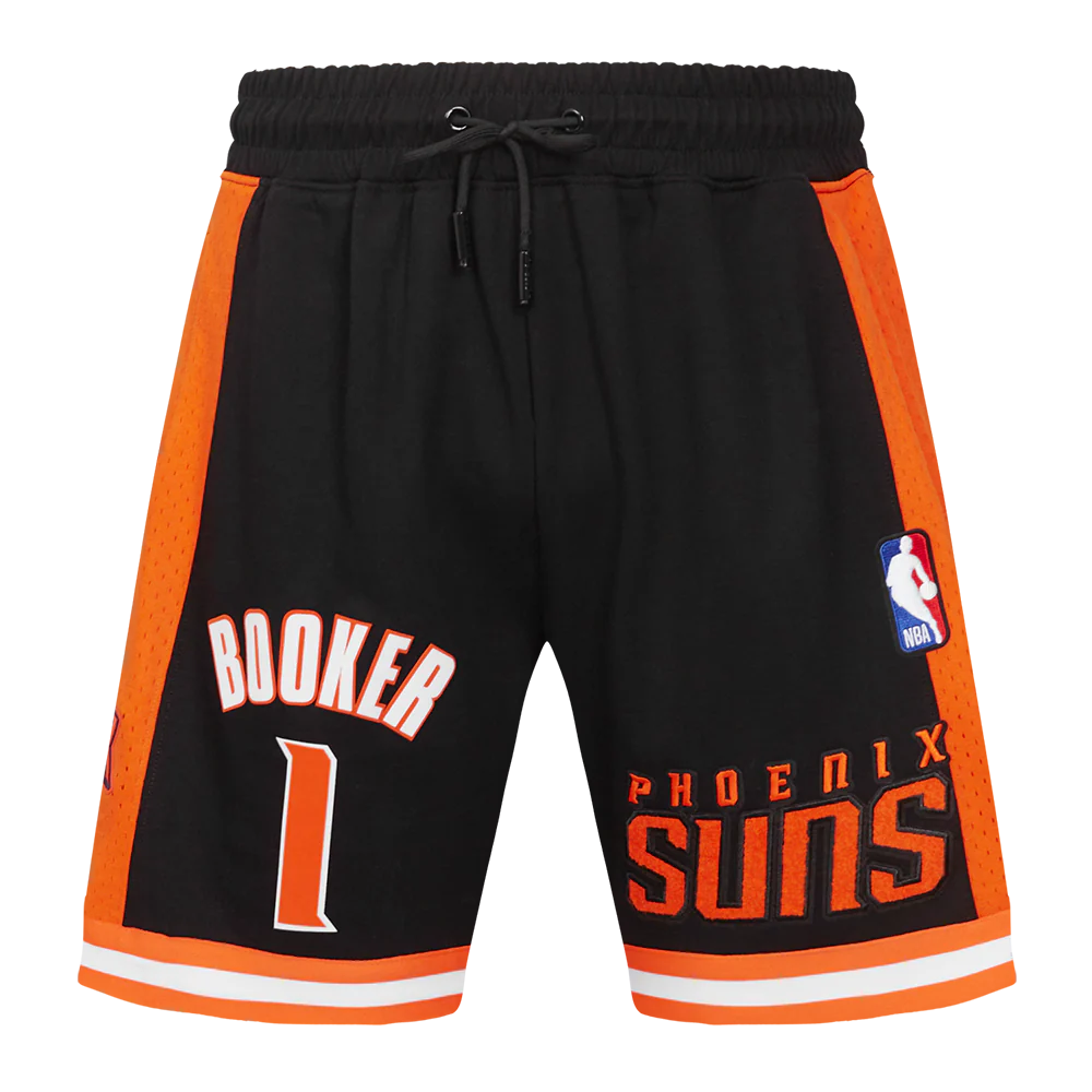 NBA PHOENIX SUNS DEVIN BOOKER #1 CLASSIC MEN'S DOUBLE KNIT 2.0 SHORT (BLACK/ORANGE/WHITE) - Image 2