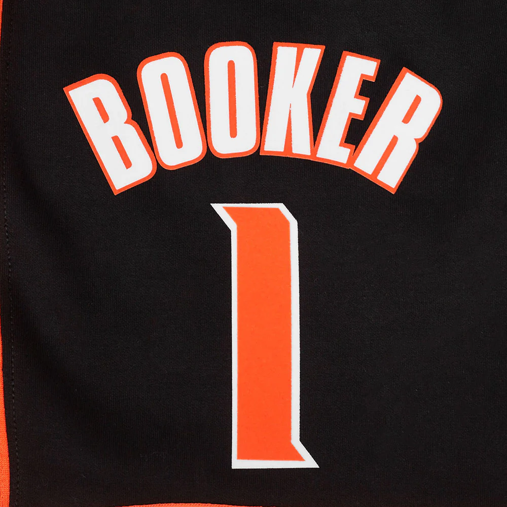 NBA PHOENIX SUNS DEVIN BOOKER #1 CLASSIC MEN'S DOUBLE KNIT 2.0 SHORT (BLACK/ORANGE/WHITE) - Image 6