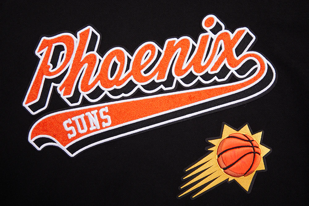 NBA PHOENIX SUNS SCRIPT TAIL MEN'S RIB FLEECE PULLOVER HOODIE (BLACK/ORANGE) - Image 6
