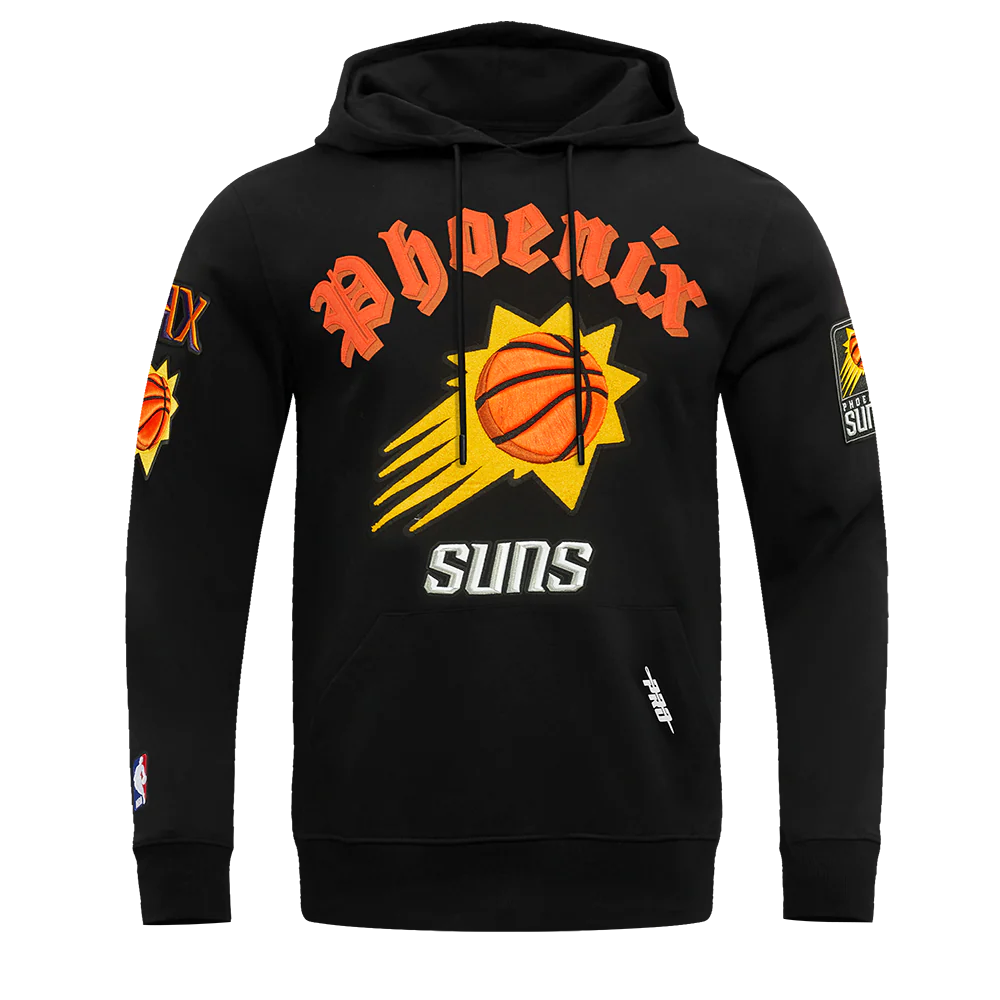 NBA PHOENIX SUNS OLD ENGLISH MEN'S PULLOVER HOODIE (BLACK)