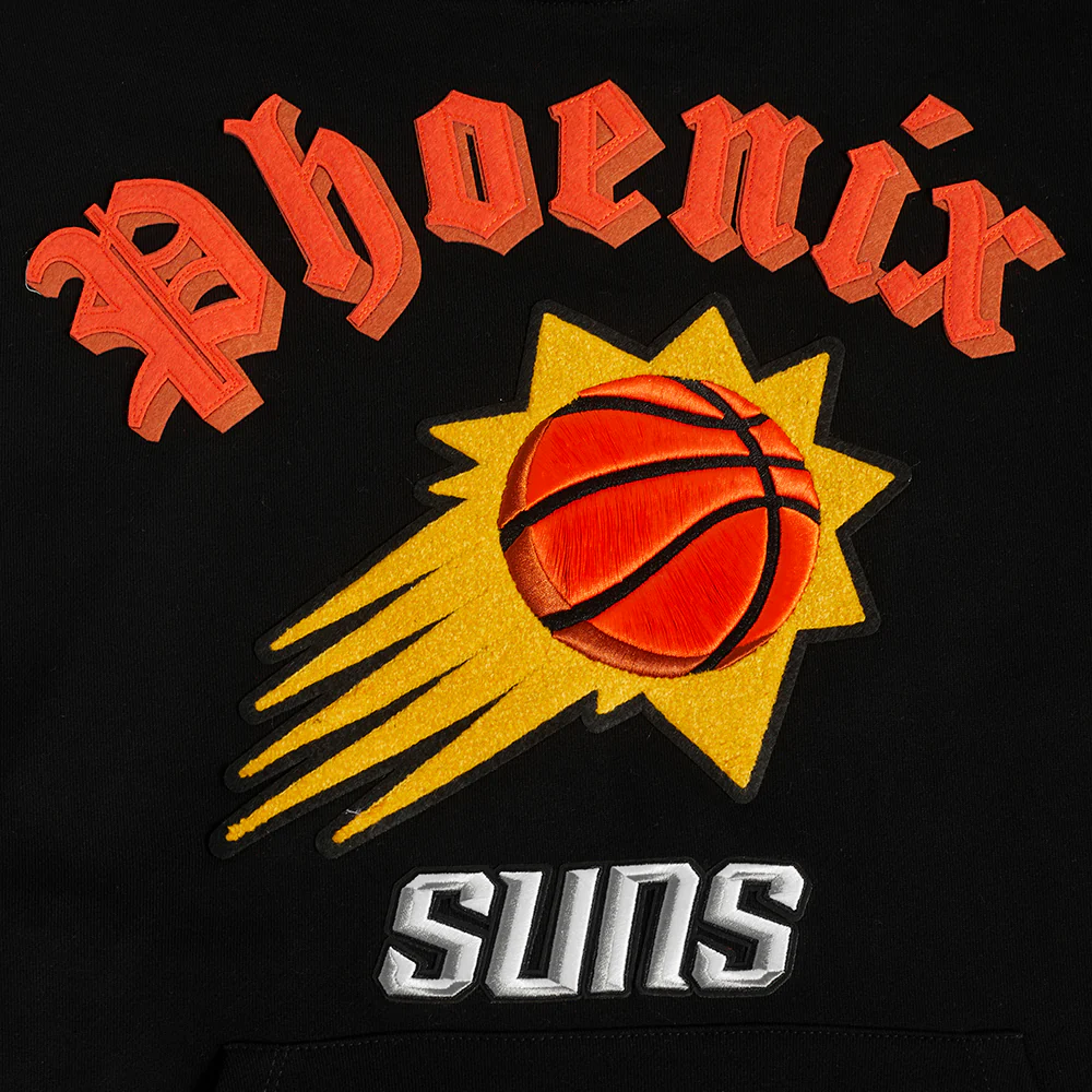 NBA PHOENIX SUNS OLD ENGLISH MEN'S PULLOVER HOODIE (BLACK) - Image 5