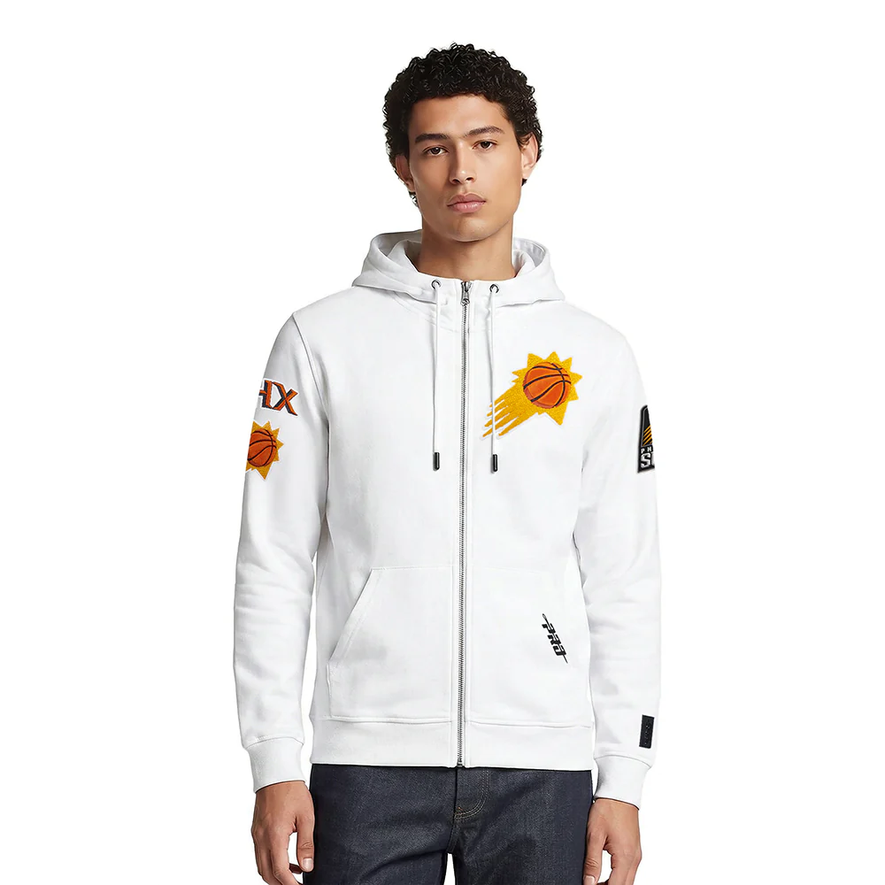NBA PHOENIX SUNS CLASSIC CHENILLE MEN'S FULL ZIP PULLOVER HOODIE (WHITE)