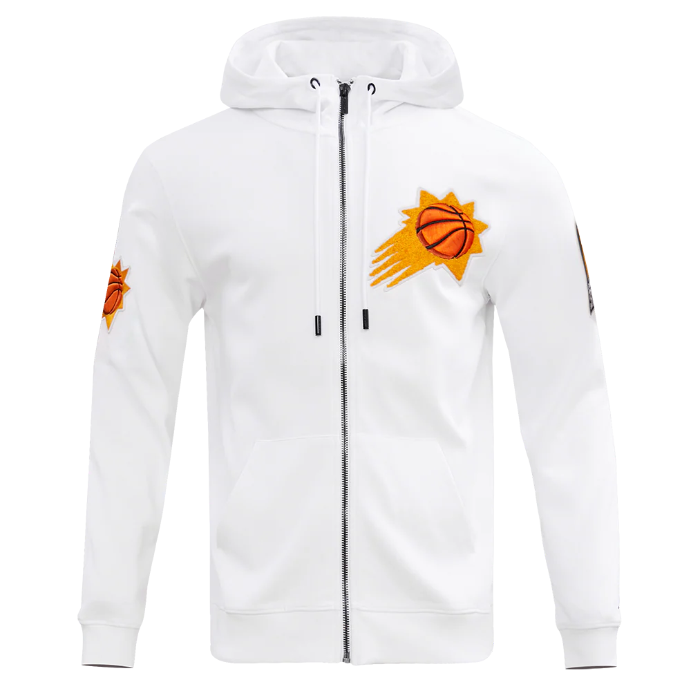 NBA PHOENIX SUNS CLASSIC CHENILLE MEN'S FULL ZIP PULLOVER HOODIE (WHITE) - Image 3