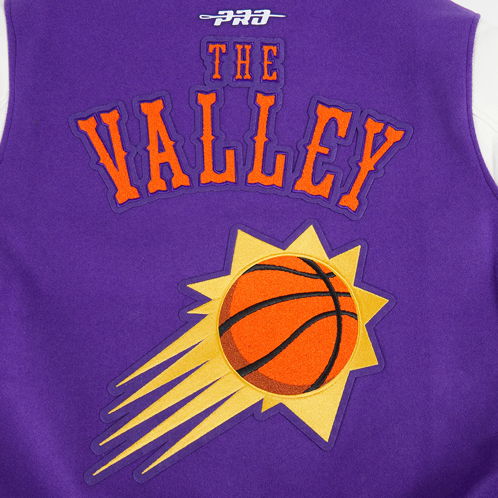 NBA PHOENIX SUNS CITY EDITION 24-25 MEN'S WOOL VARSITY JACKET (PURPLE/WHITE) - Image 10