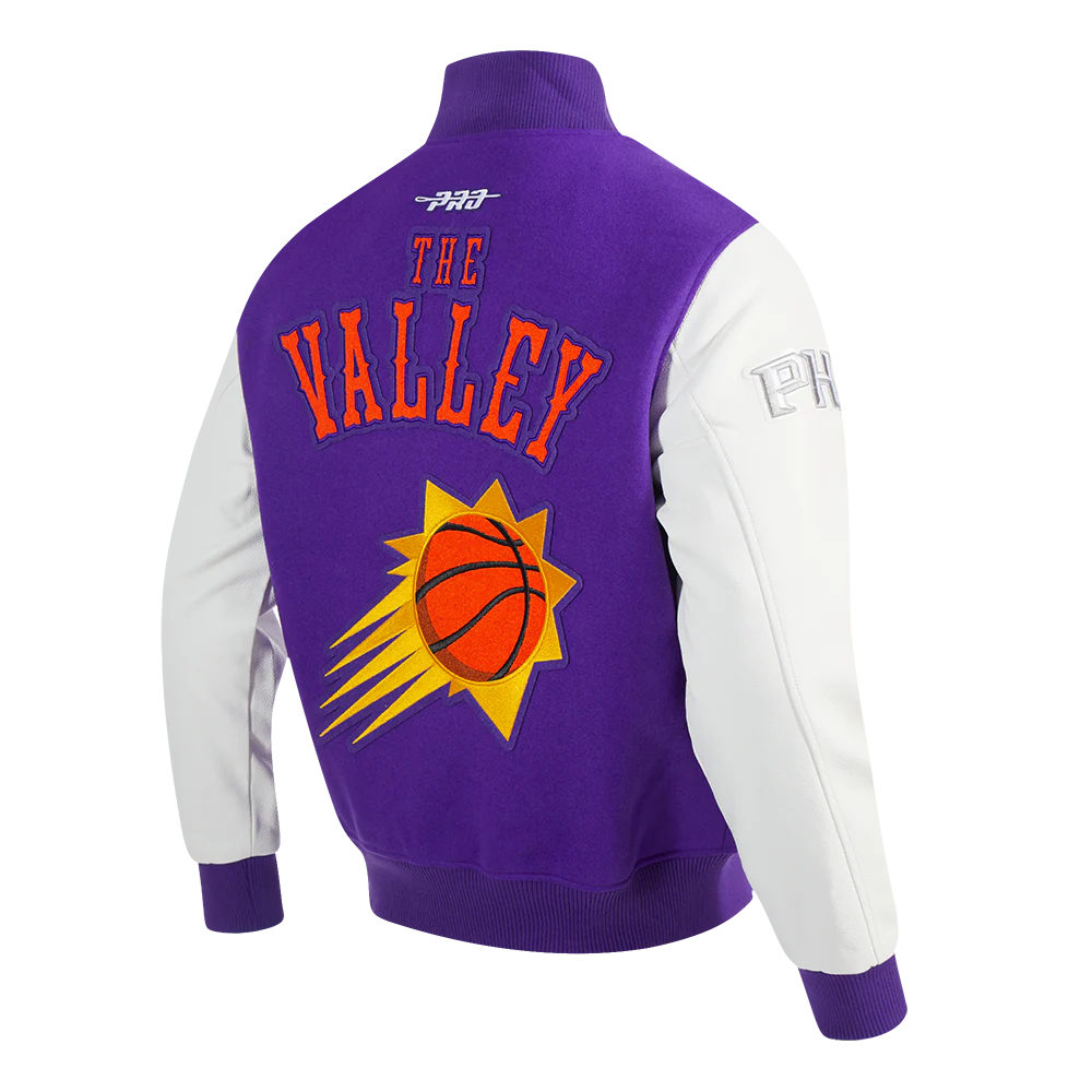 NBA PHOENIX SUNS CITY EDITION 24-25 MEN'S WOOL VARSITY JACKET (PURPLE/WHITE) - Image 4