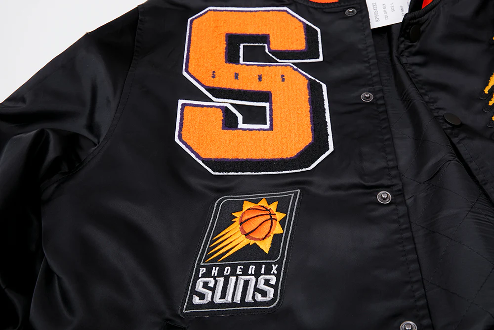 NBA PHOENIX SUNS MASHUP MEN'S RIB SATIN JACKET (BLACK) - Image 5