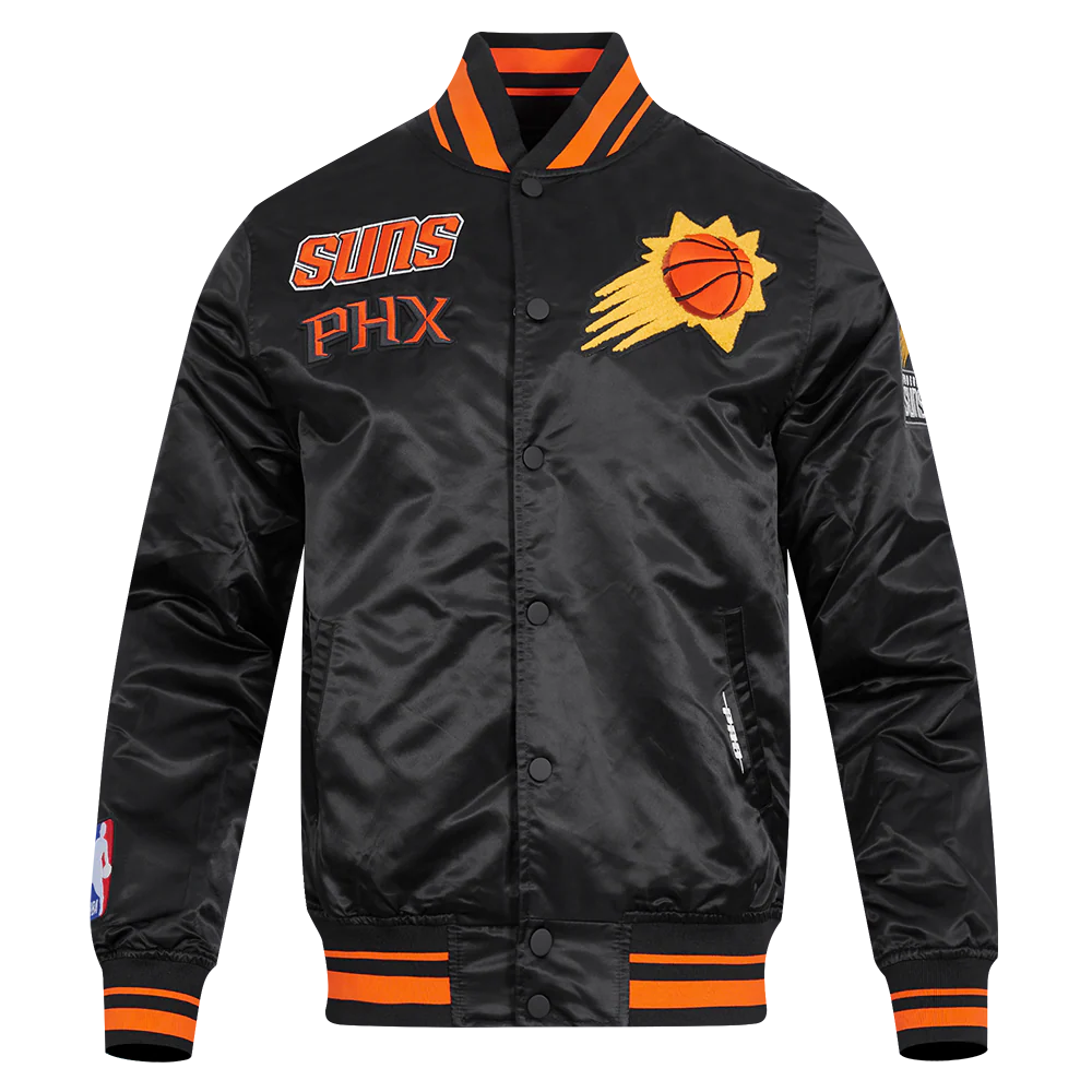 NBA PHOENIX SUNS RETRO CLASSIC MEN'S RIB SATIN JACKET (BLACK/ORANGE)