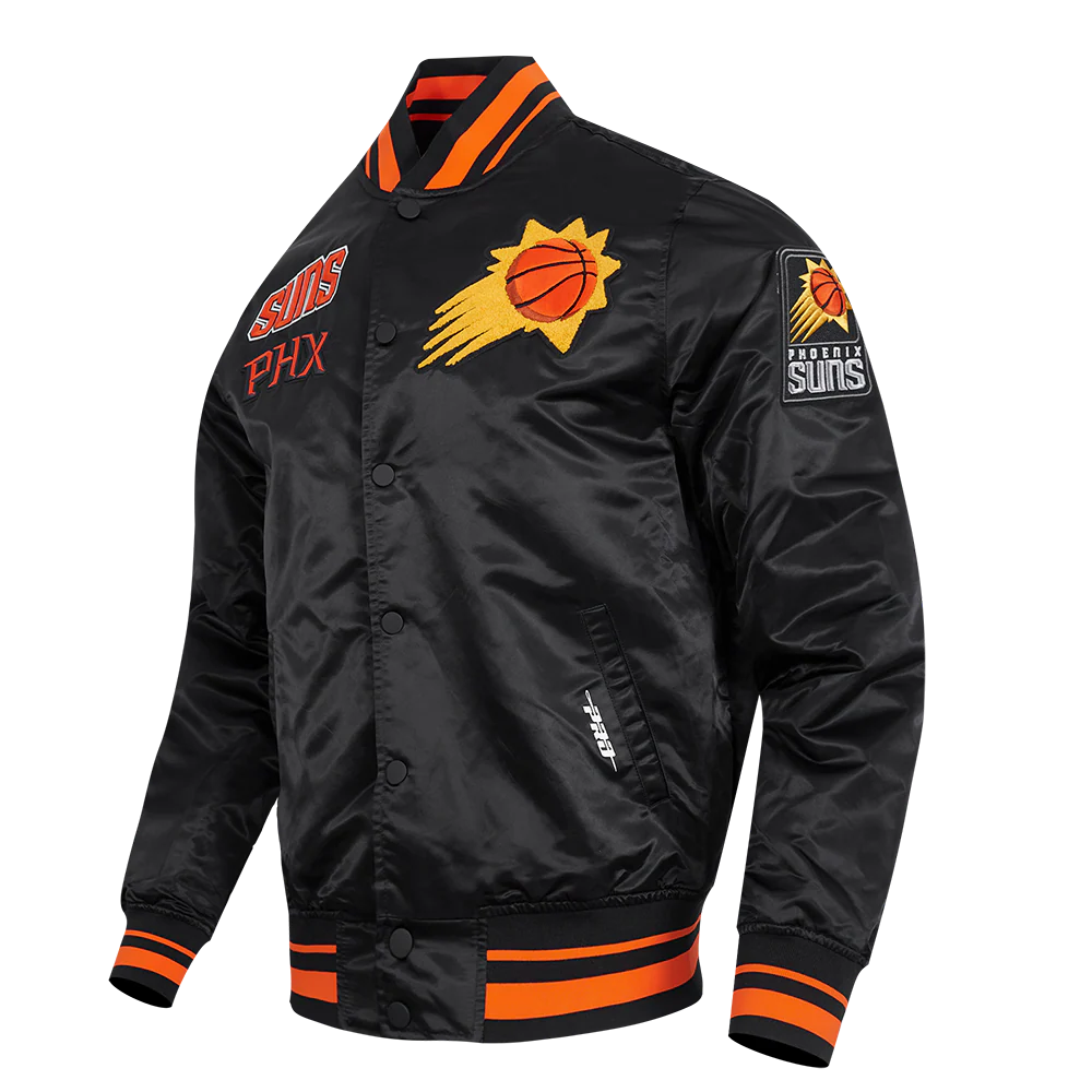 NBA PHOENIX SUNS RETRO CLASSIC MEN'S RIB SATIN JACKET (BLACK/ORANGE) - Image 2