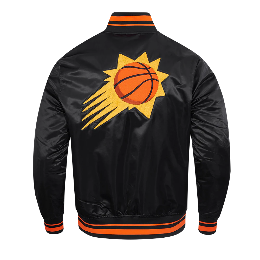 NBA PHOENIX SUNS RETRO CLASSIC MEN'S RIB SATIN JACKET (BLACK/ORANGE) - Image 3