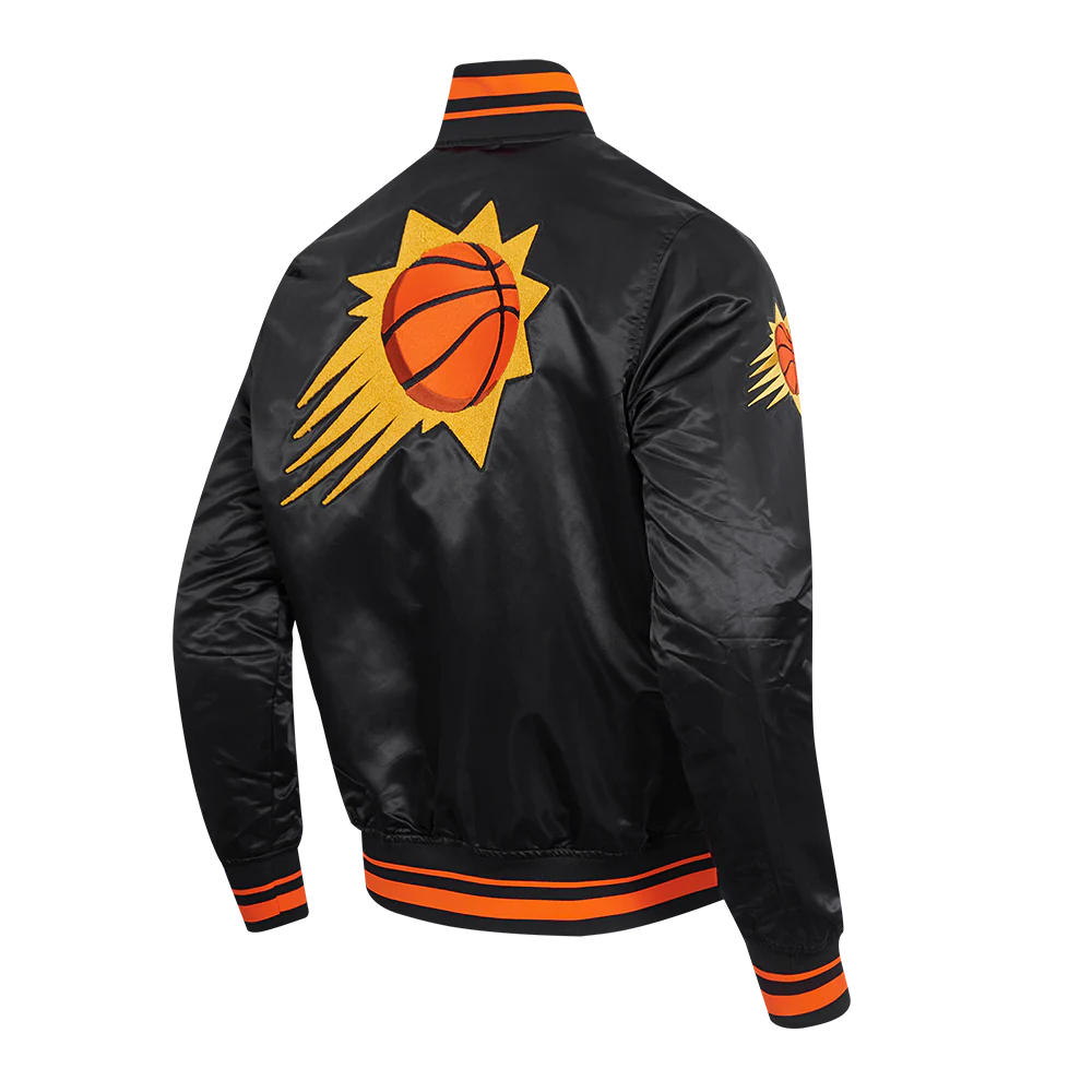 NBA PHOENIX SUNS RETRO CLASSIC MEN'S RIB SATIN JACKET (BLACK/ORANGE) - Image 4