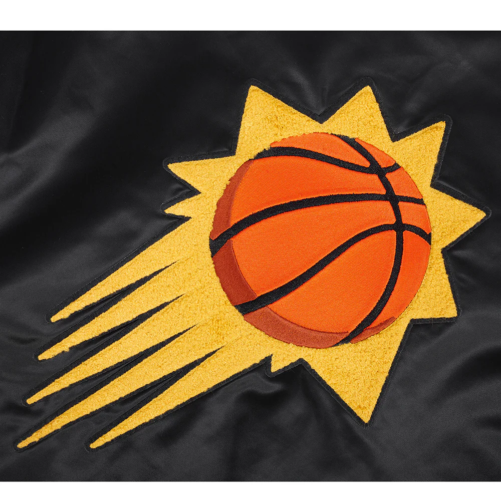 NBA PHOENIX SUNS RETRO CLASSIC MEN'S RIB SATIN JACKET (BLACK/ORANGE) - Image 5
