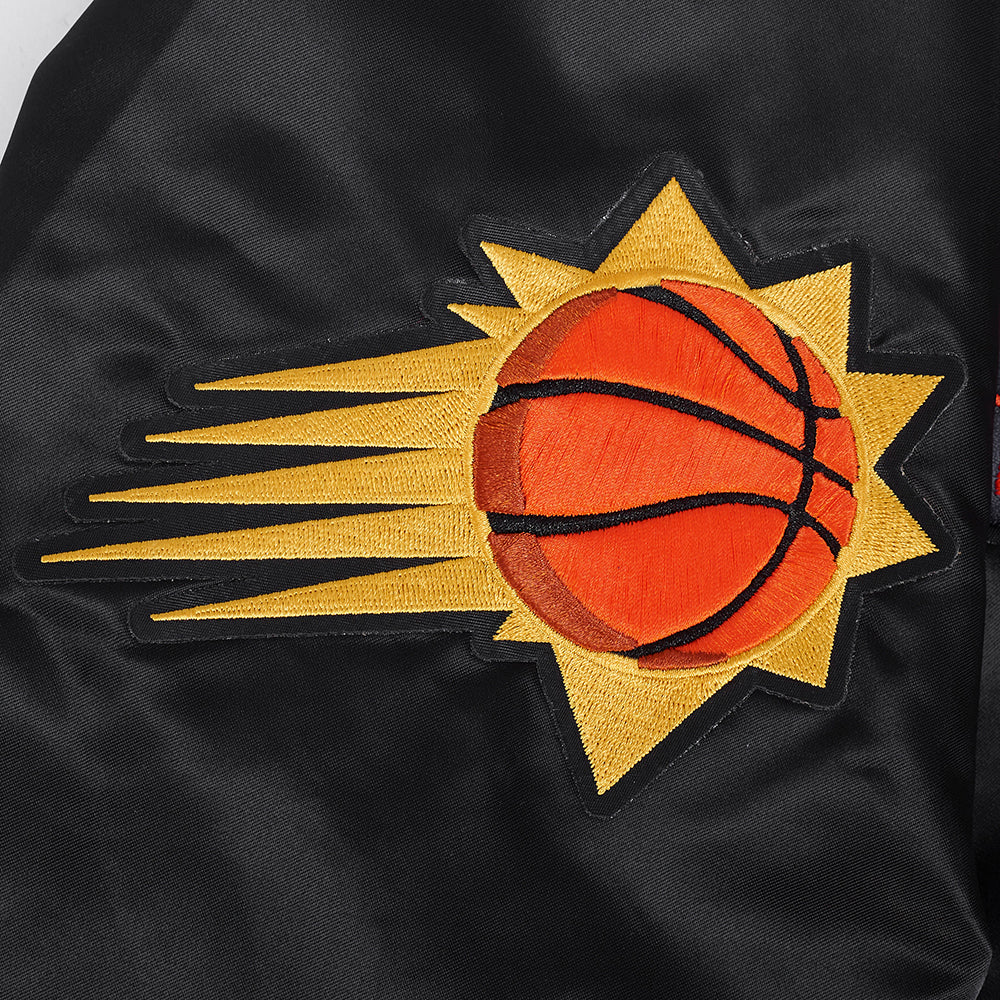 NBA PHOENIX SUNS RETRO CLASSIC MEN'S RIB SATIN JACKET (BLACK/ORANGE) - Image 7