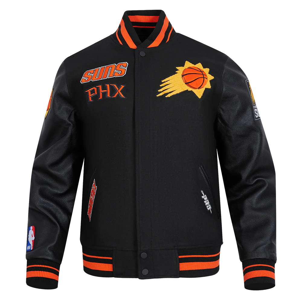 NBA PHOENIX SUNS RETRO CLASSIC MEN'S RIB WOOL VARSITY JACKET (BLACK/ORANGE)