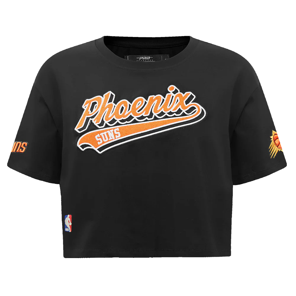 NBA PHOENIX SUNS SCRIPT TAIL WOMEN'S SINGLE JERSEY BOXY TEE (BLACK)