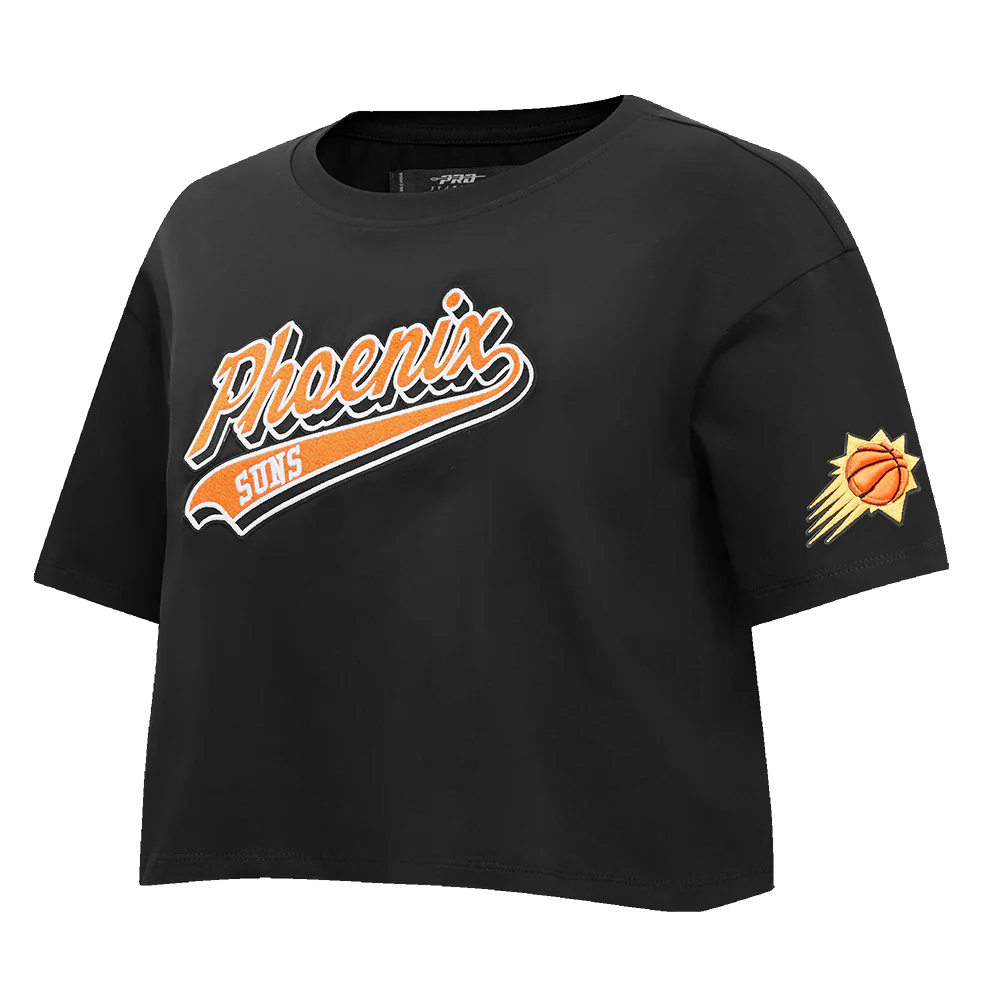 NBA PHOENIX SUNS SCRIPT TAIL WOMEN'S SINGLE JERSEY BOXY TEE (BLACK) - Image 2