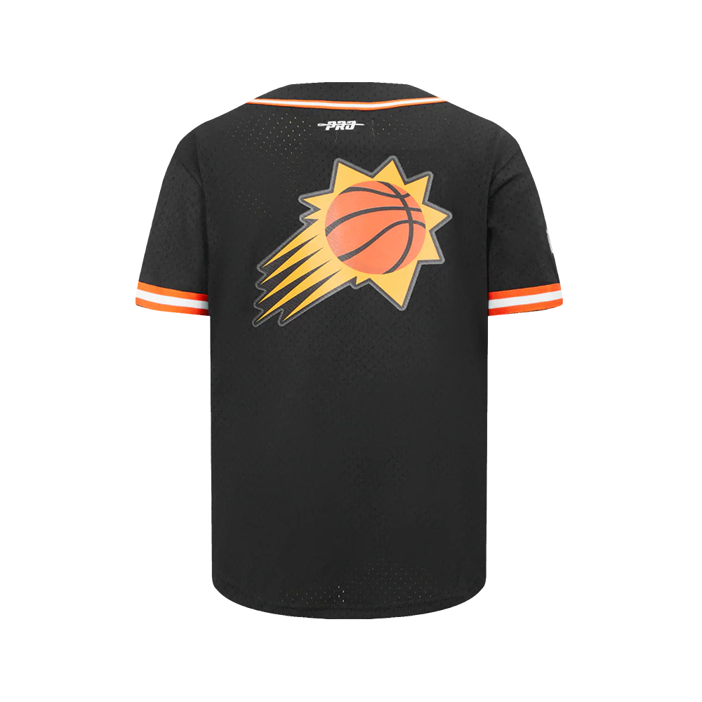 PHOENIX SUNS CLASSIC BIG BOY'S MESH BUTTON DOWN SHIRT (BLACK/ORANGE) - Image 3